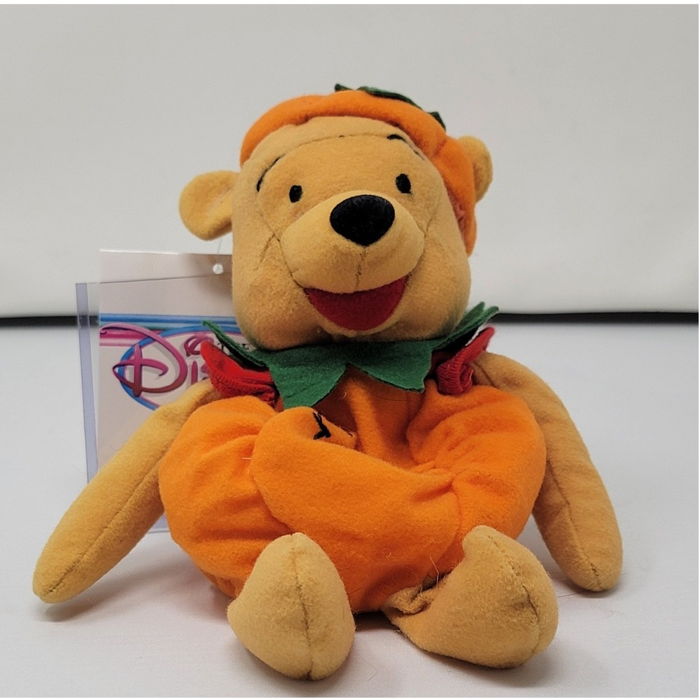 Disney Store Winnie the Pooh Pumpkin Halloween Plush Bean Bag Toy New with Tags